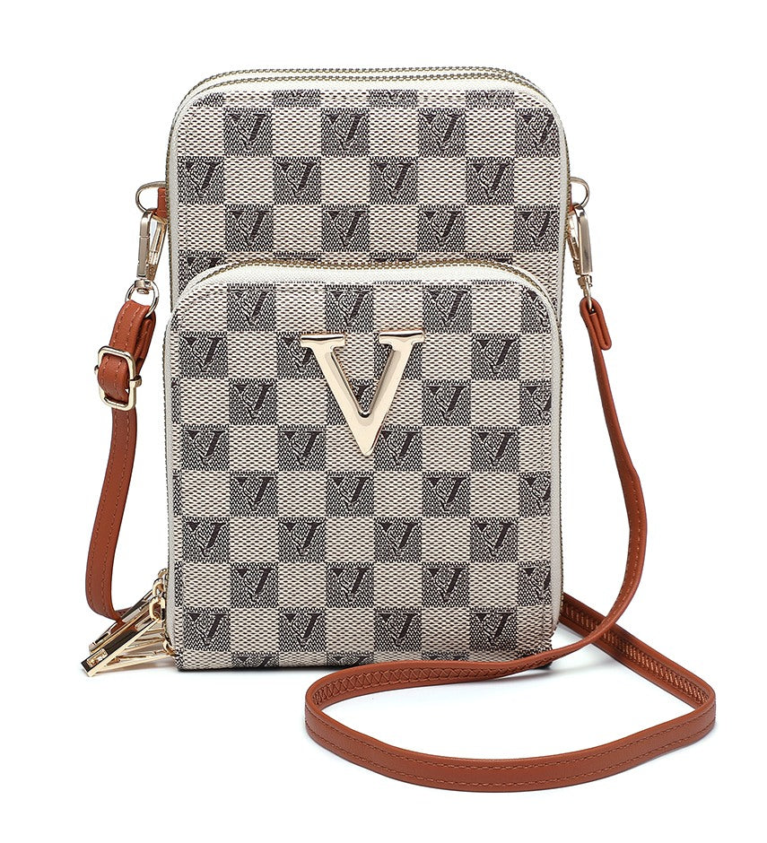 Compact Checkered Crossbody Bag