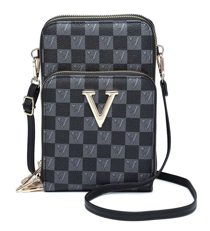 Compact Checkered Crossbody Bag