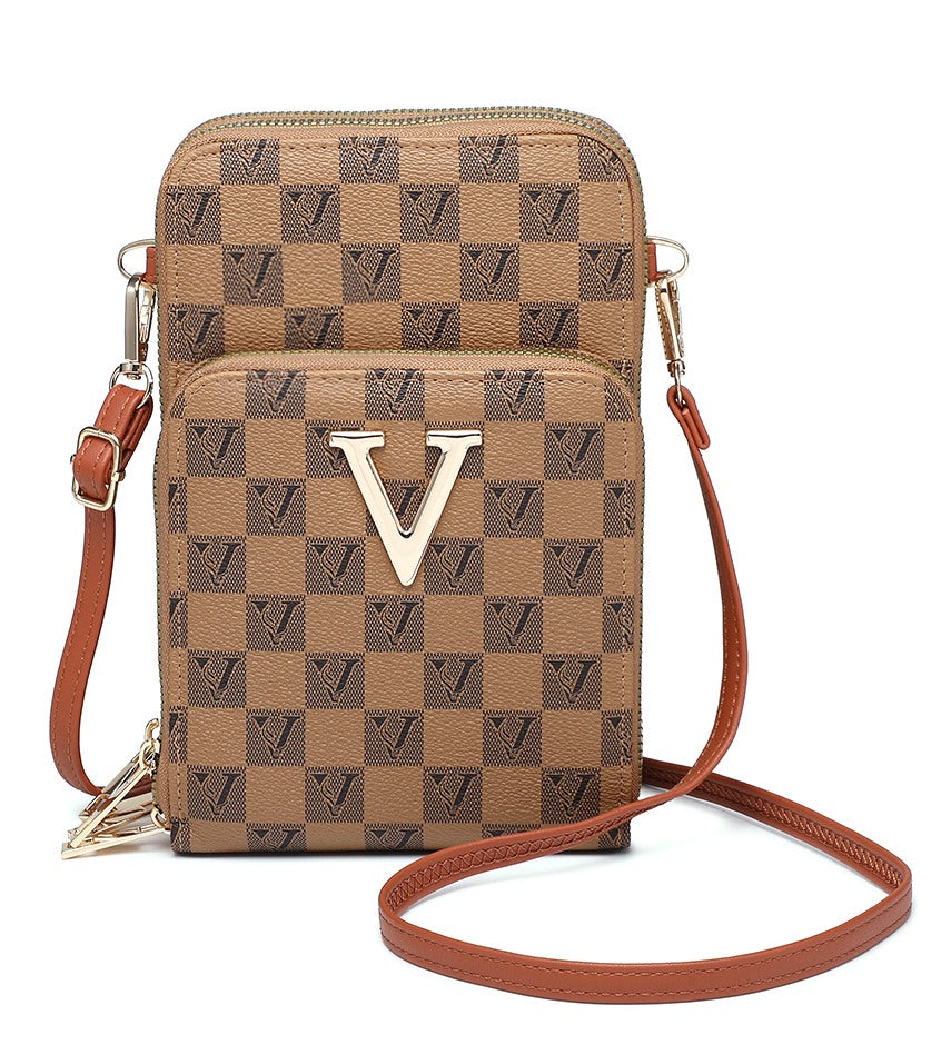 Compact Checkered Crossbody Bag