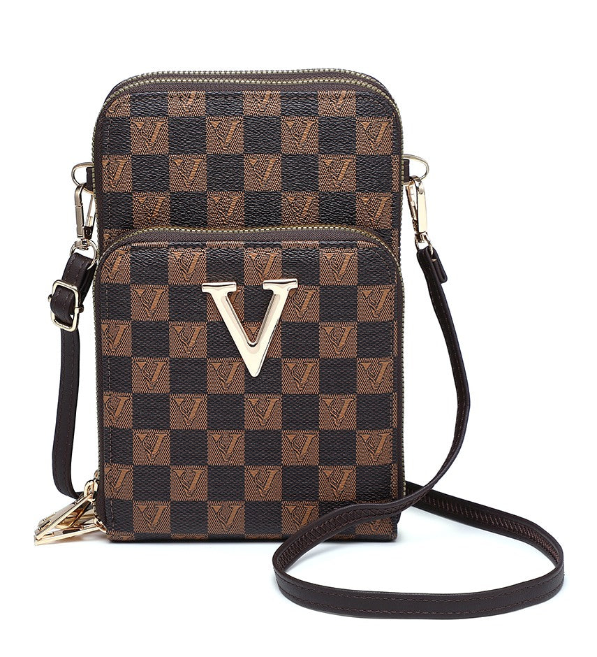 Compact Checkered Crossbody Bag