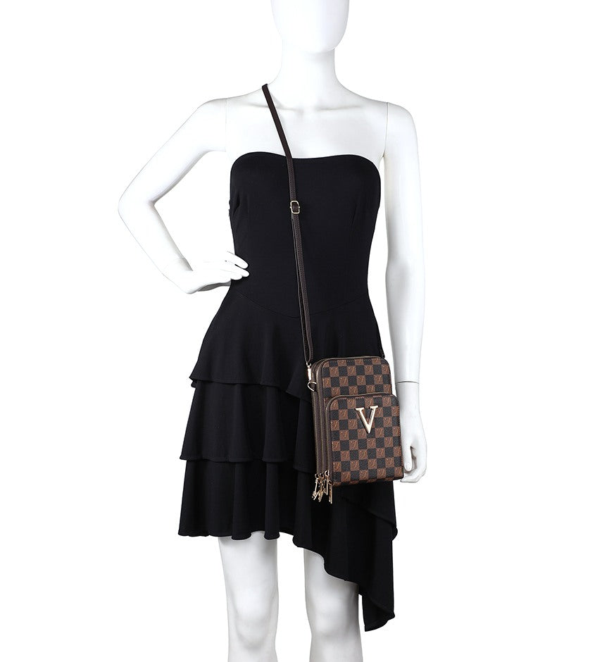 Compact Checkered Crossbody Bag