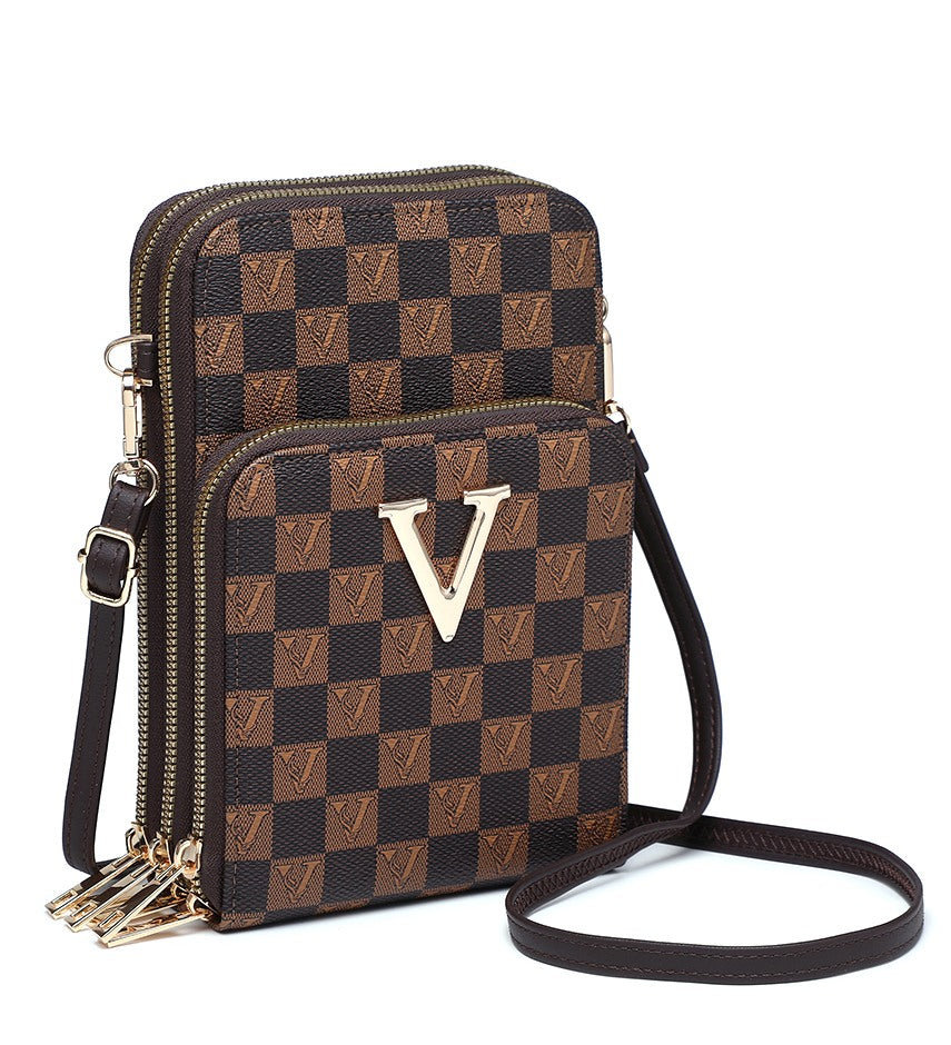 Compact Checkered Crossbody Bag