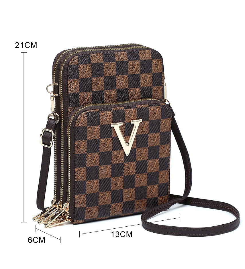 Compact Checkered Crossbody Bag
