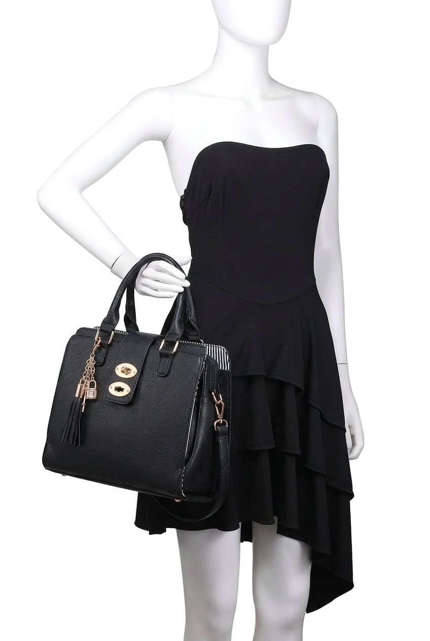 Turn-Lock Tassel Top-Handle Bag