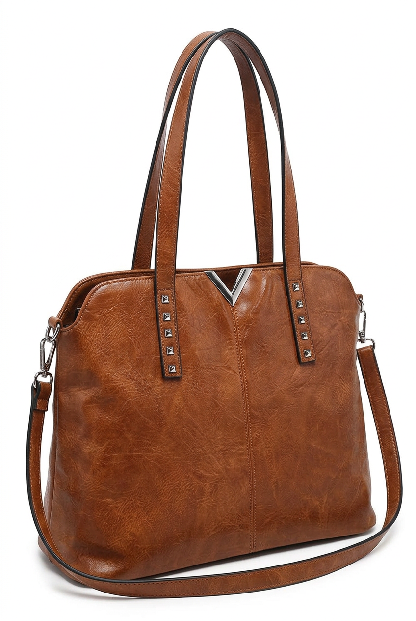Studded V-Detail Shoulder Bag