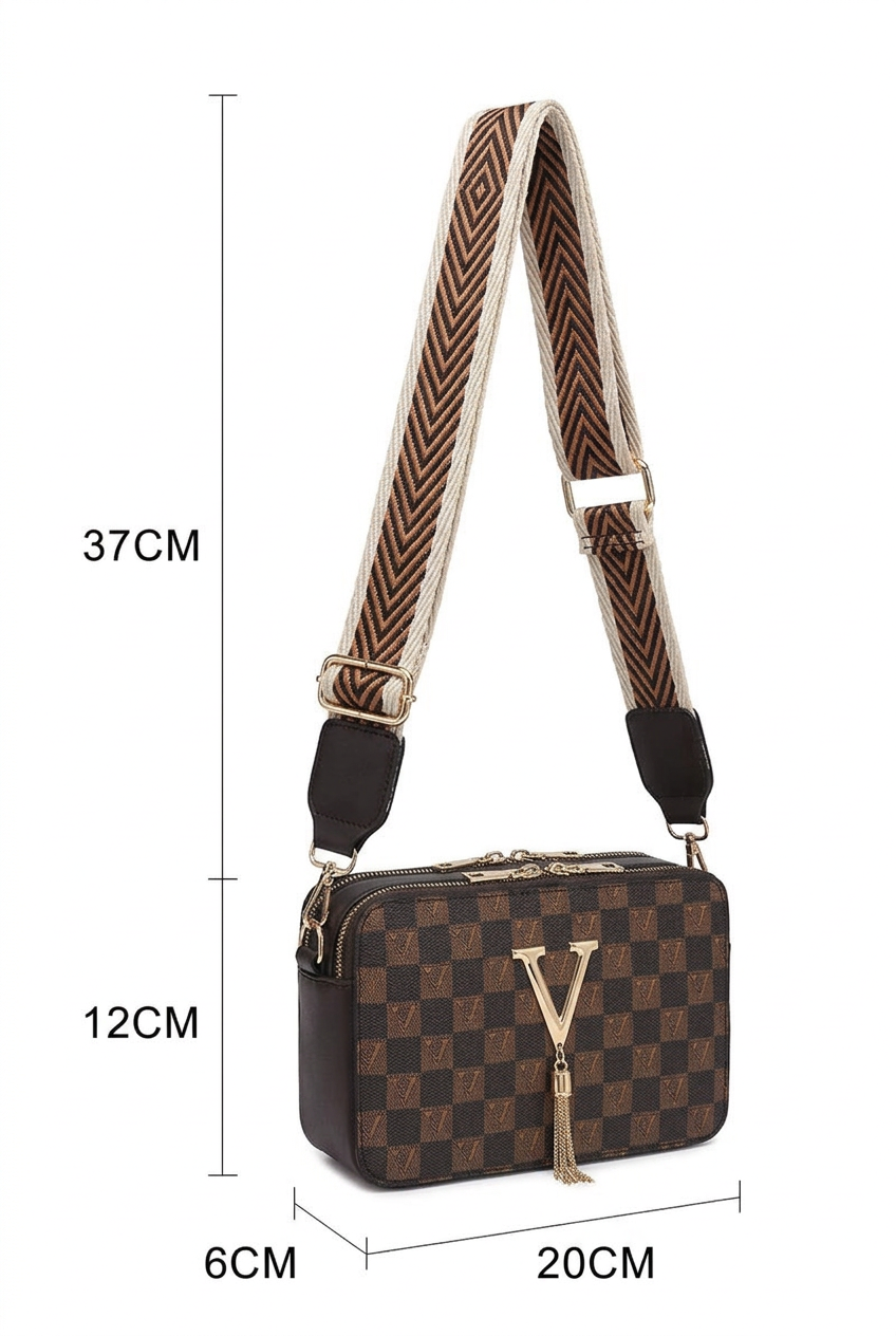 Coffee Checkered Crossbody Bag