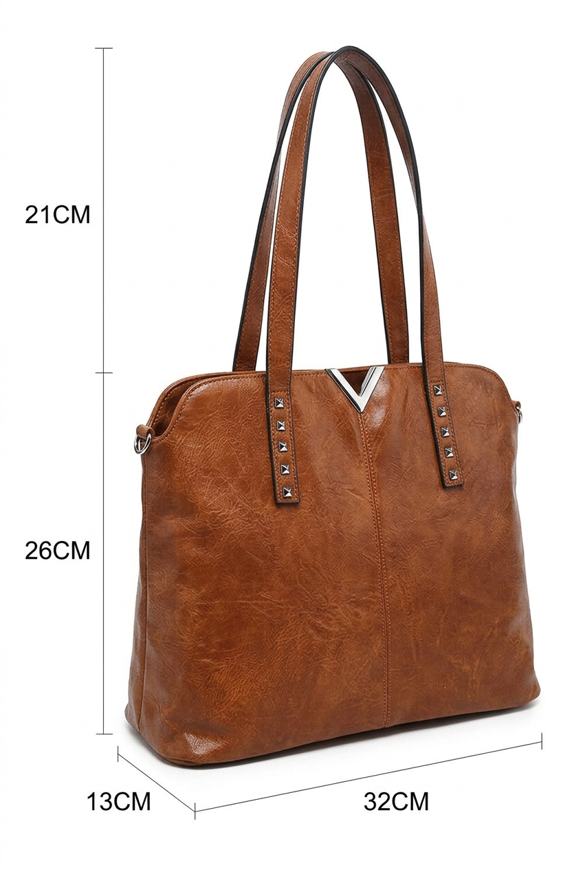 Studded V-Detail Shoulder Bag