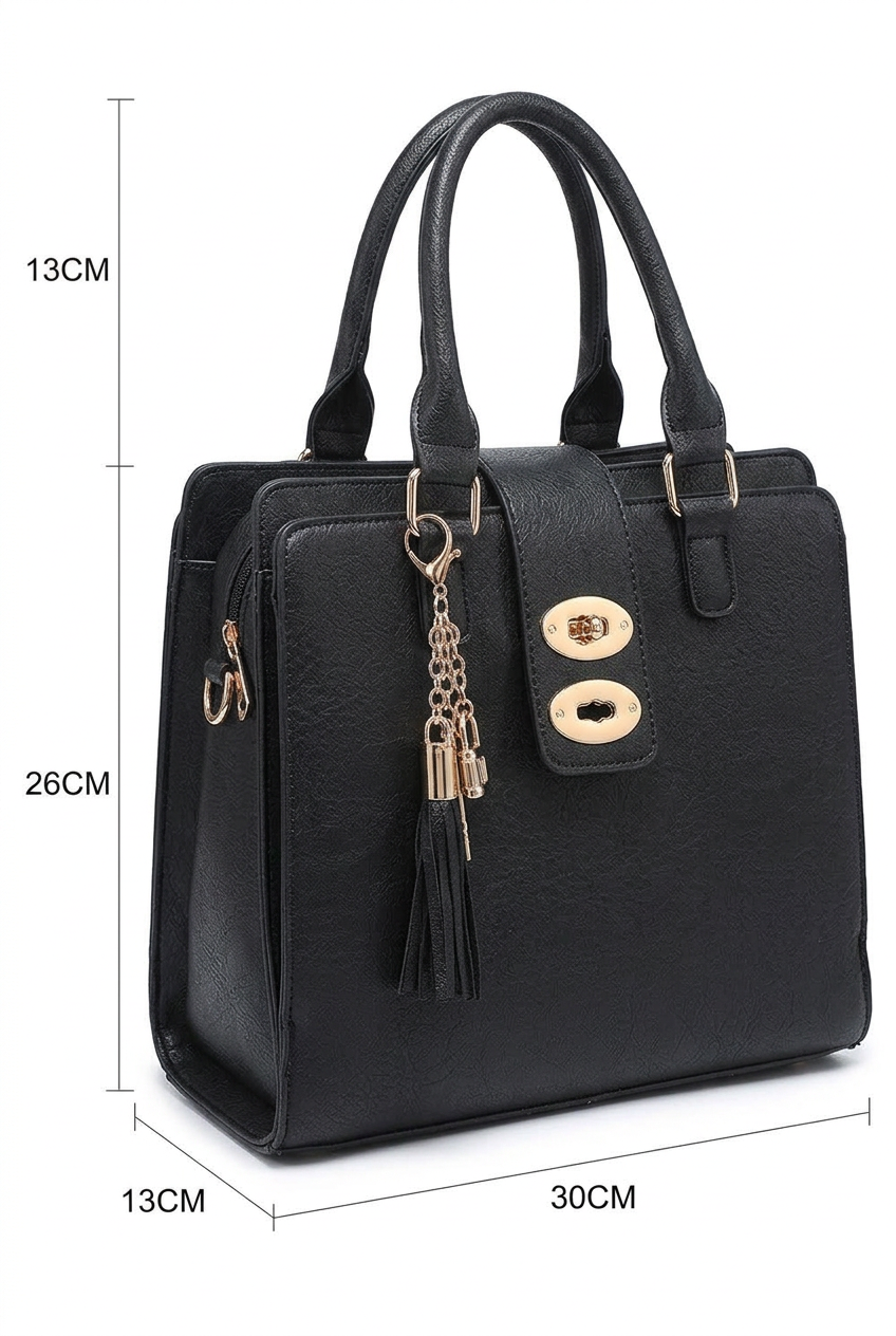 Turn-Lock Tassel Top-Handle Bag