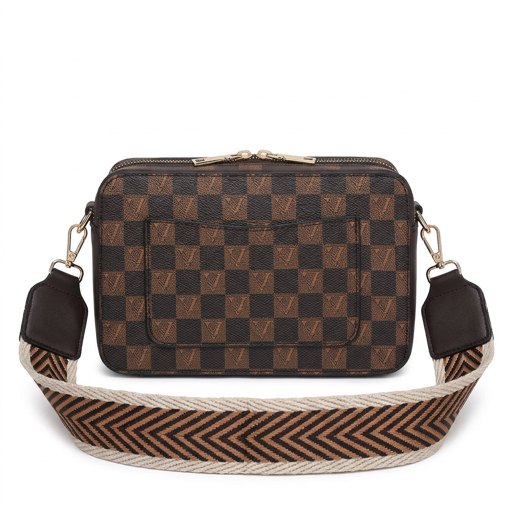 Coffee Checkered Crossbody Bag