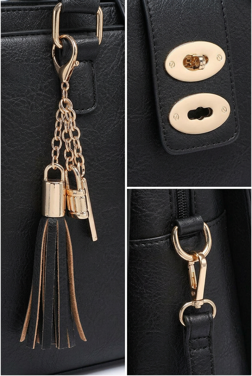 Turn-Lock Tassel Top-Handle Bag
