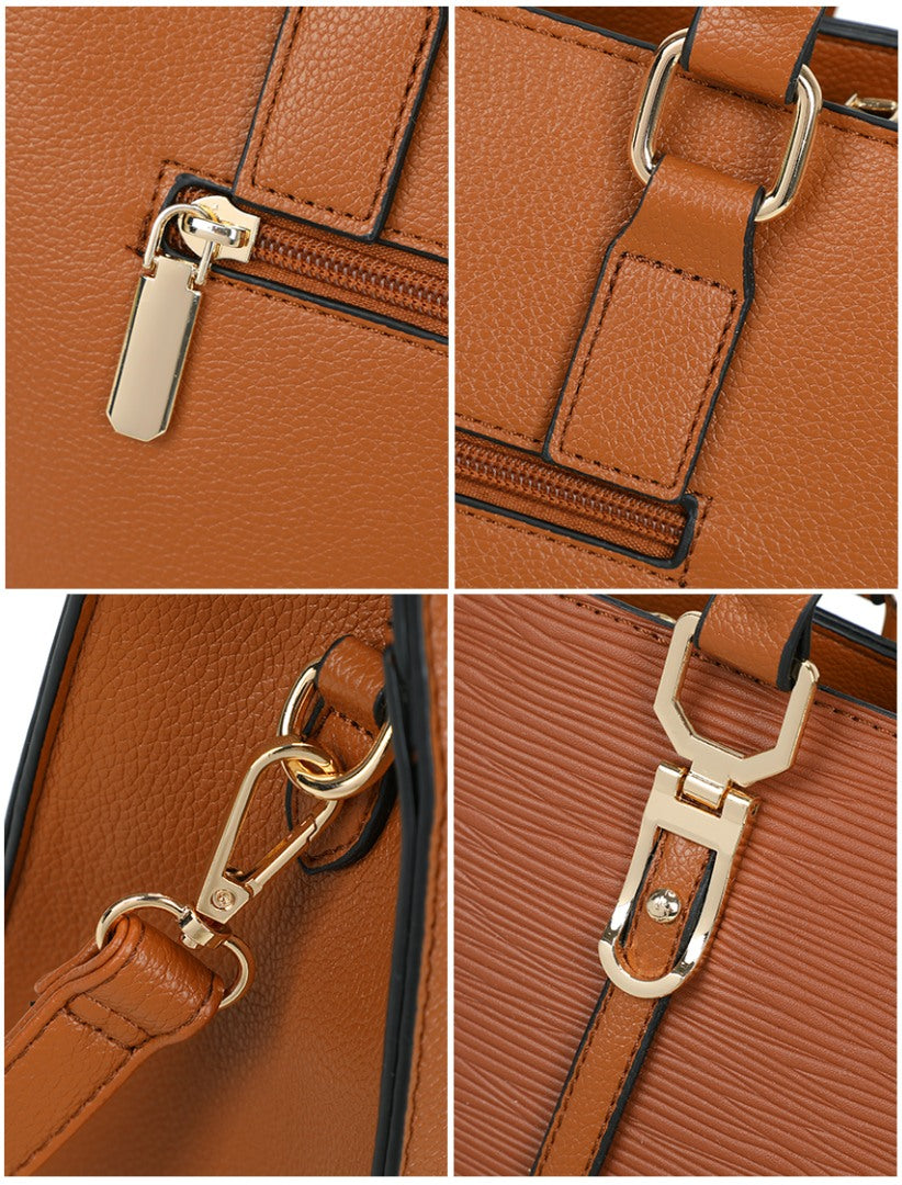 Buckle-Detail Textured Shoulder Bag