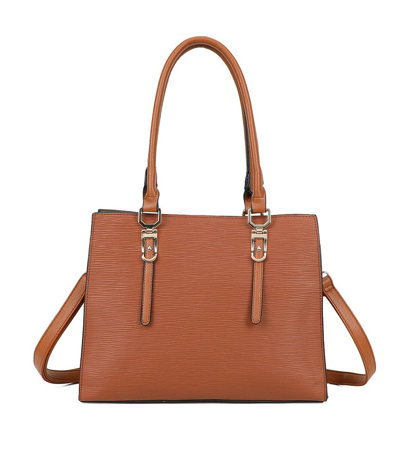 Buckle-Detail Textured Shoulder Bag