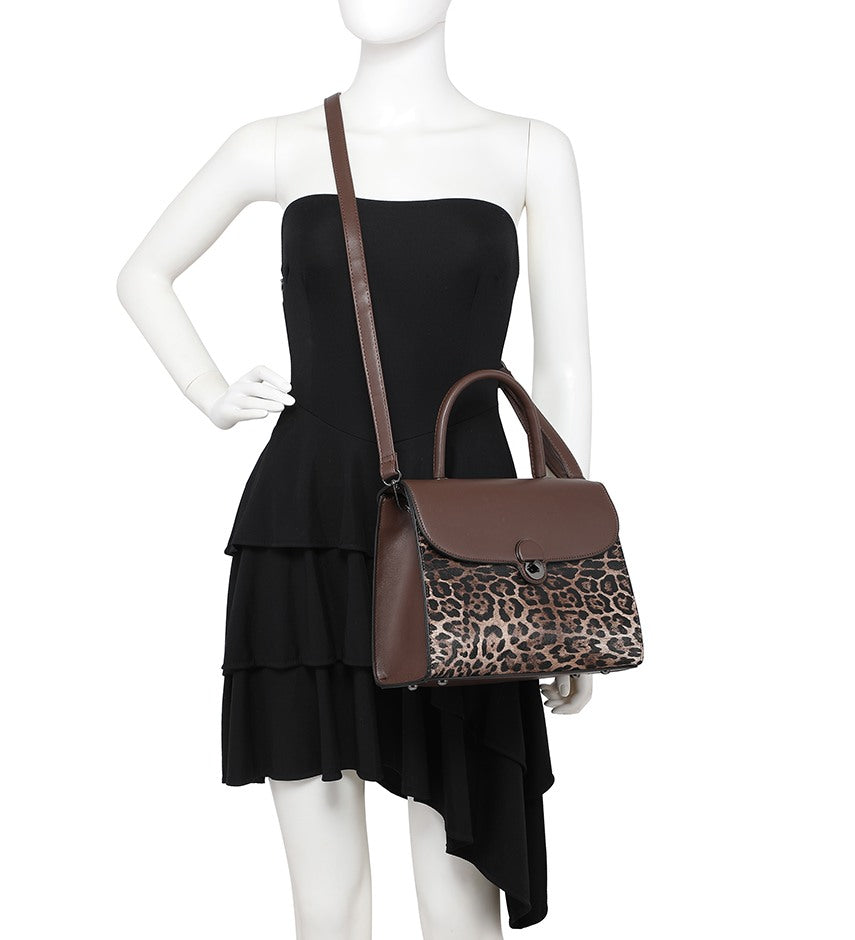 Brown Leopard-Print Top-Handle Bag