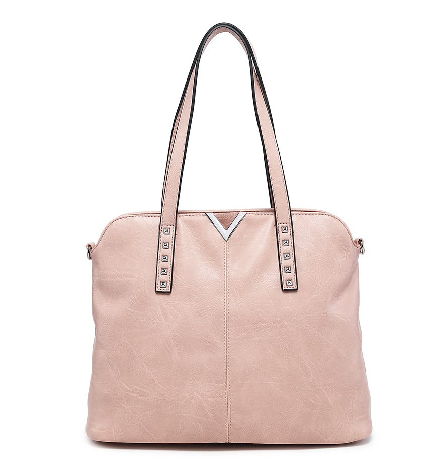 Studded V-Detail Shoulder Bag