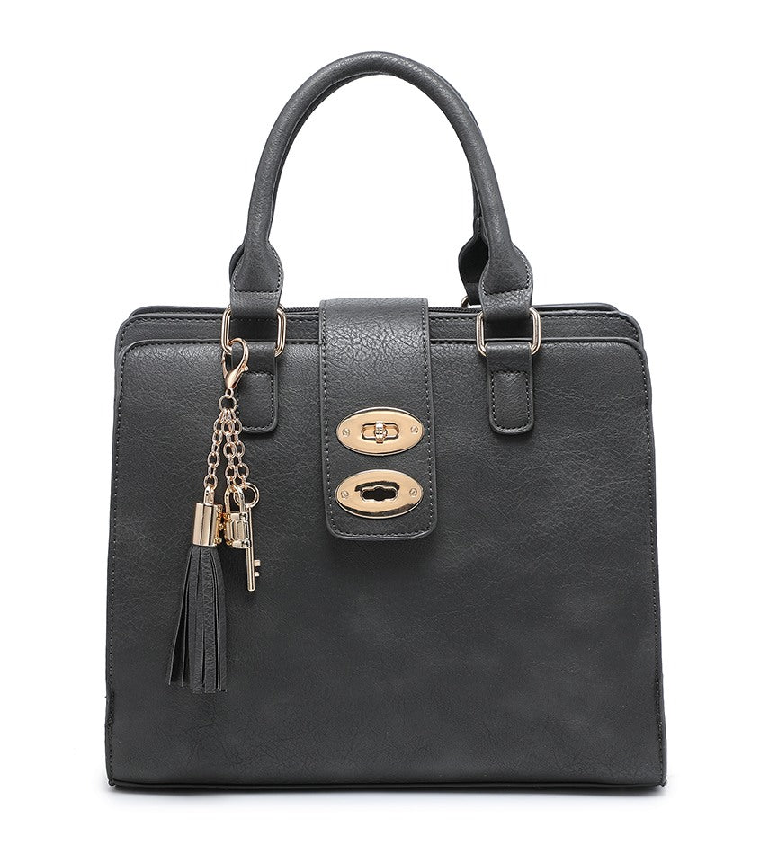 Turn-Lock Tassel Top-Handle Bag