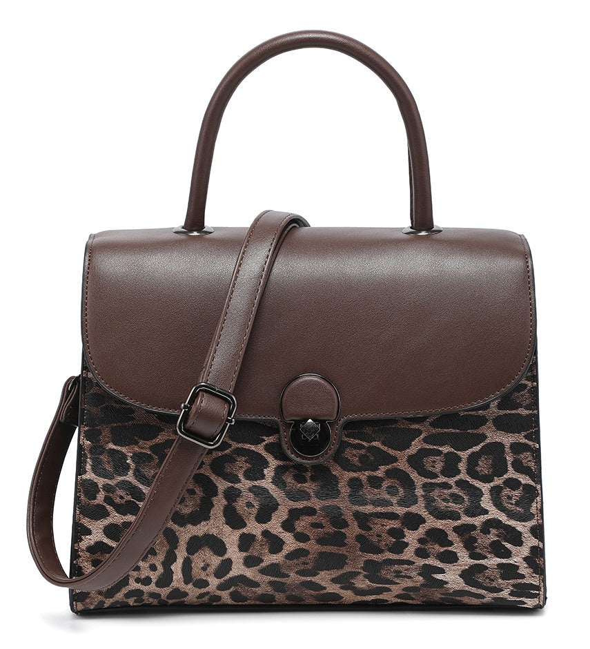 Brown Leopard-Print Top-Handle Bag