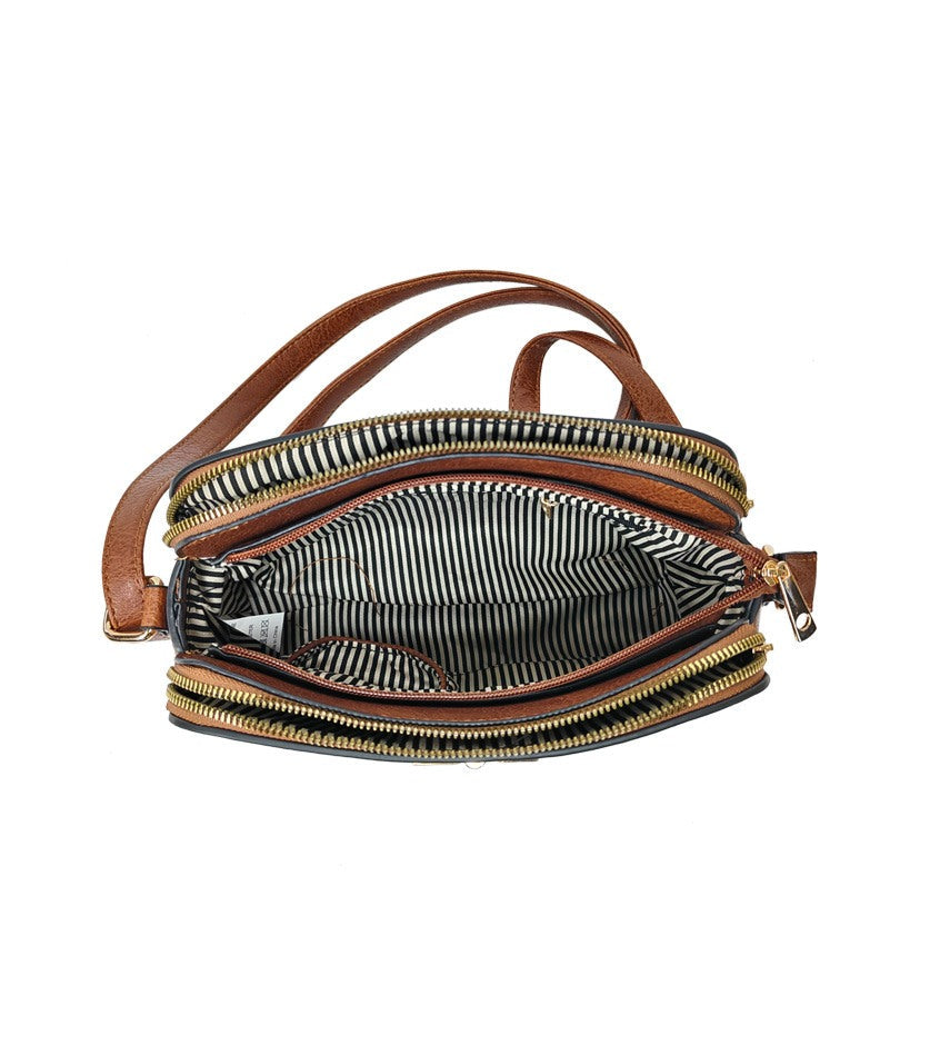 V-Detail Tassel Crossbody Bag