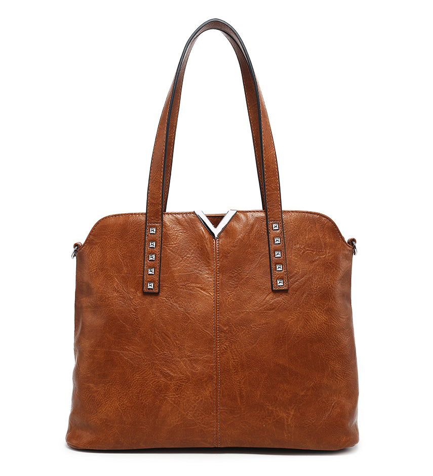 Studded V-Detail Shoulder Bag