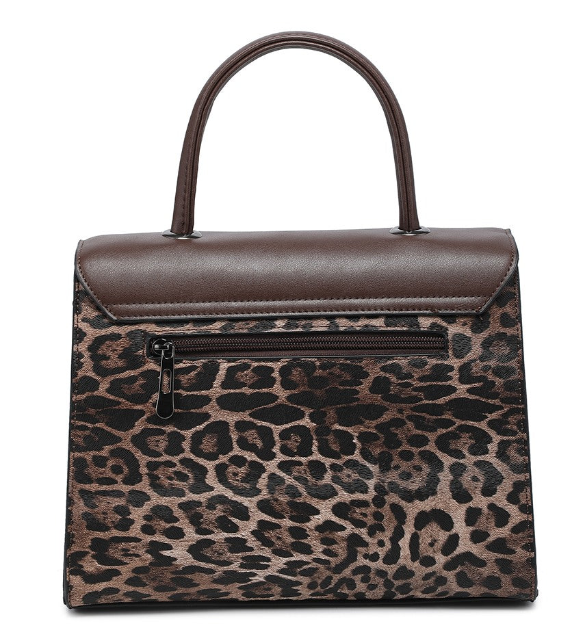 Brown Leopard-Print Top-Handle Bag