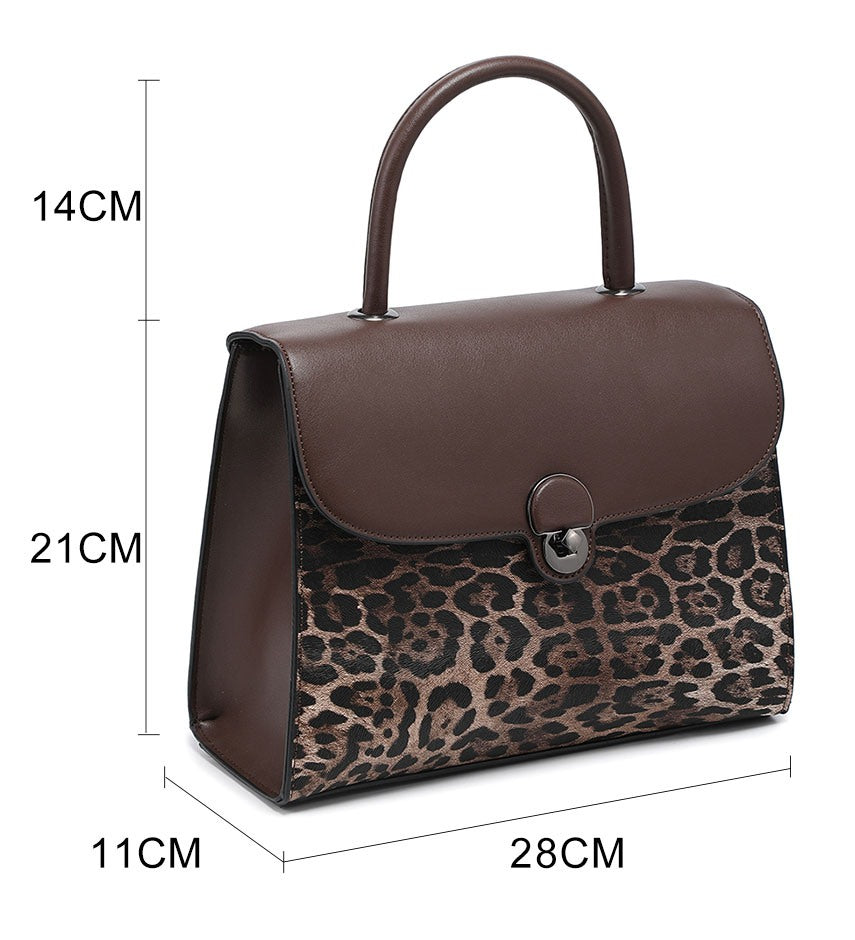 Brown Leopard-Print Top-Handle Bag