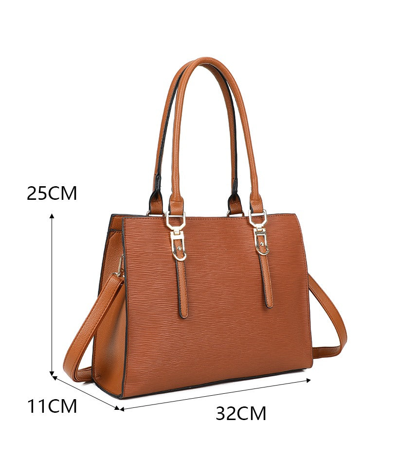 Buckle-Detail Textured Shoulder Bag