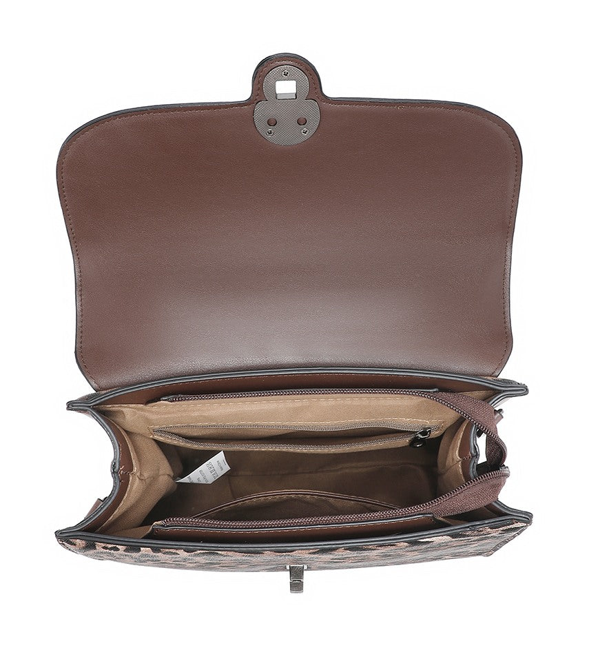 Brown Leopard-Print Top-Handle Bag