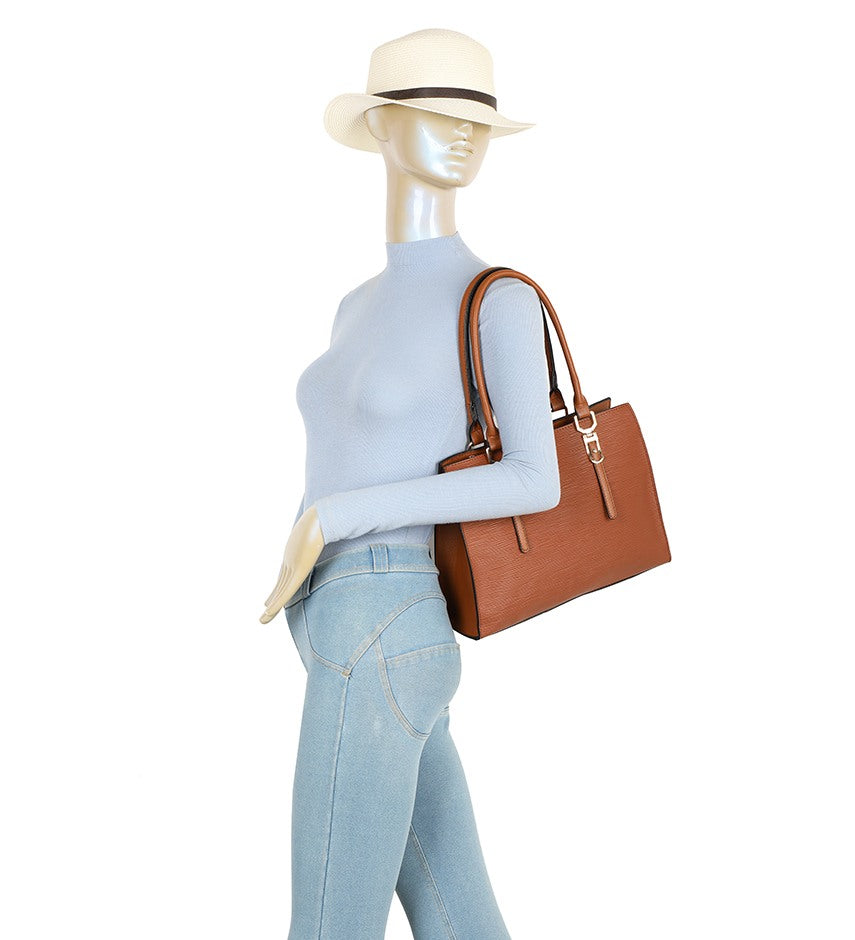 Buckle-Detail Textured Shoulder Bag