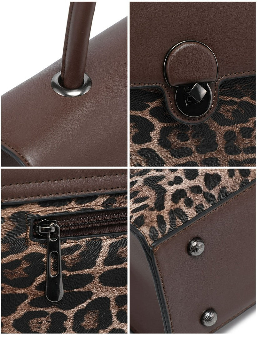 Brown Leopard-Print Top-Handle Bag