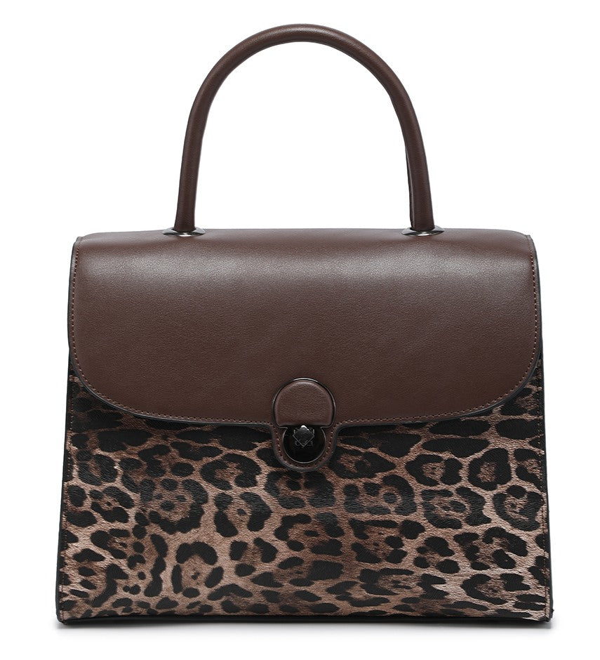 Brown Leopard-Print Top-Handle Bag